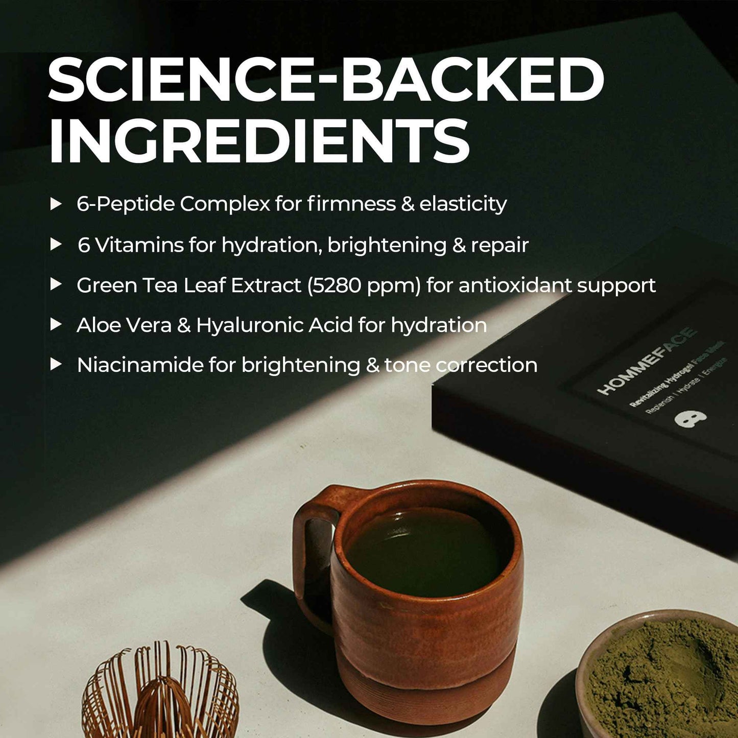 HommeFace Men’s Revitalizing Hydrogel Facial Mask Set (5ct) - Hydrating, Beard-Friendly, Anti-Aging, Soothing Face Sheet Masks - Korean Skincare Technology with Hyaluronic Acid, Vitamins & Peptides