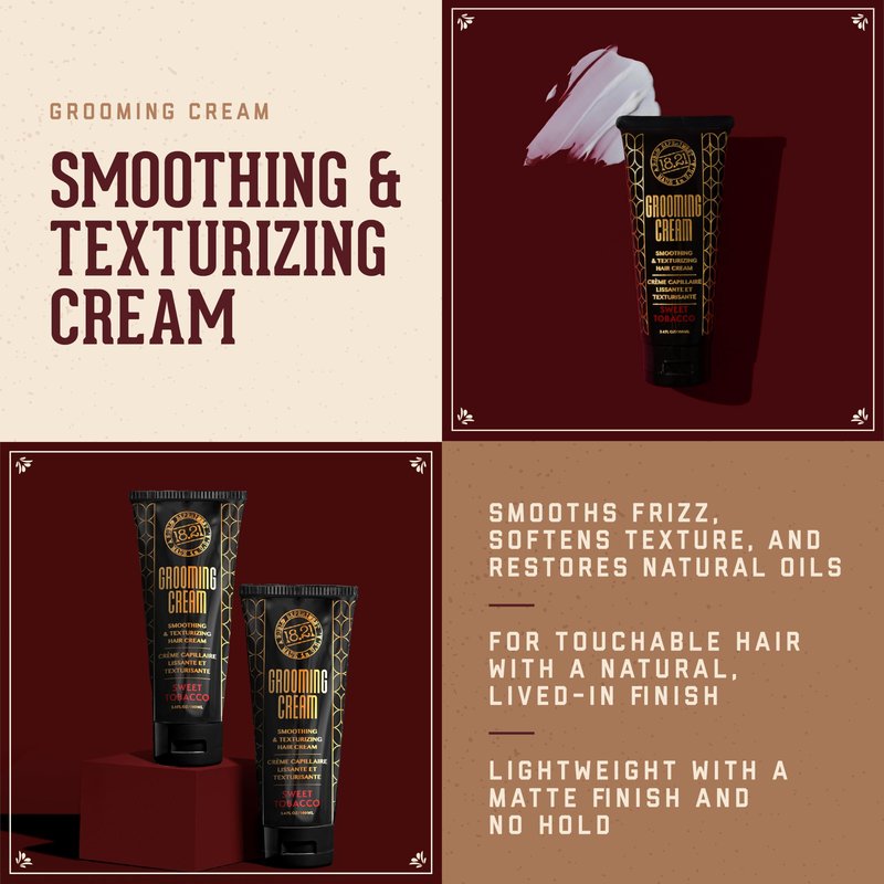 18.21 Man Made - Grooming Hair Smoothing & Texturizing Cream for Men – Frizz Control, Lightweight Styling with Soft Hold & Natural Finish - 3.4 oz