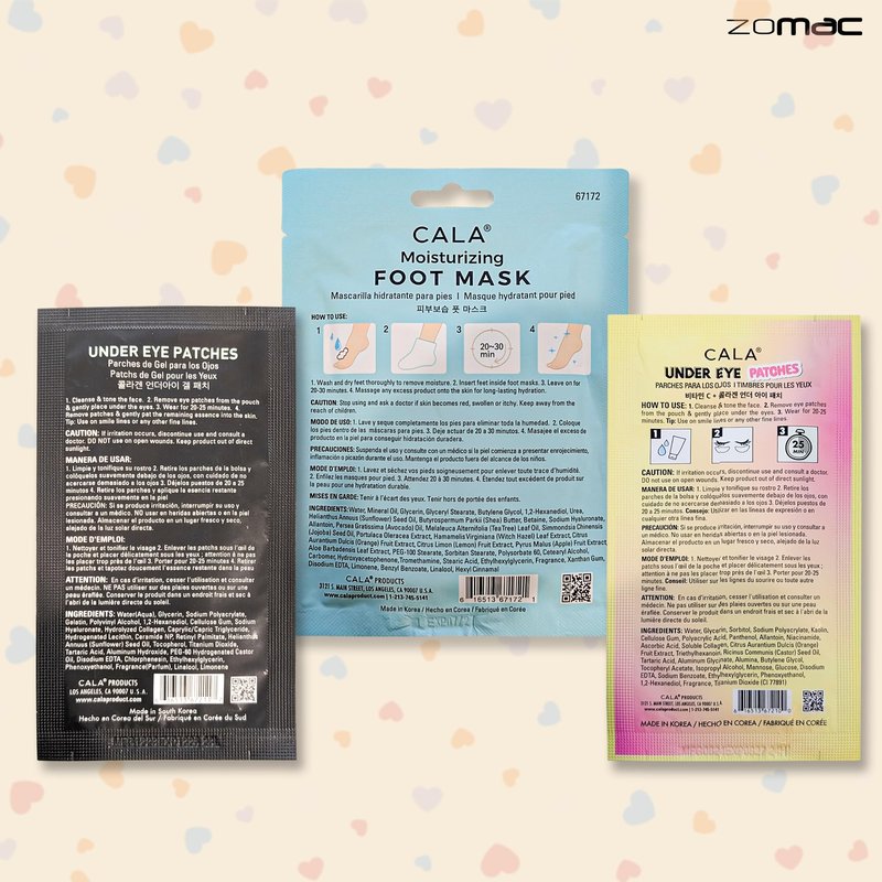 Zomac Face Mask Gift Set -10 Items- Cala Collagen, Cucumber, Aloe Vera, Vitamin C, and Hyaluronic Acid Face Masks, Eye Patches, and Foot Masks. Includes Gift Bag and Custom Shower Cap.