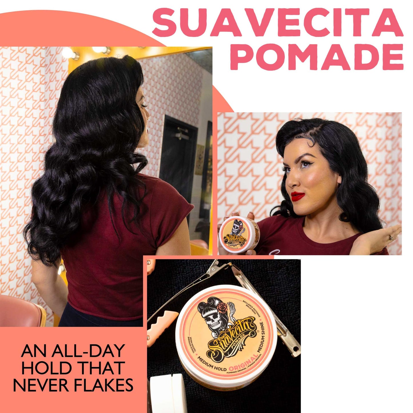 Suavecita Pomade for Women 2.3 oz Can - Medium Hold, High Shine, Water Based, Wax Like Flake Free - All Day Hair Free Gel Hairstyles Easy to Wash Off