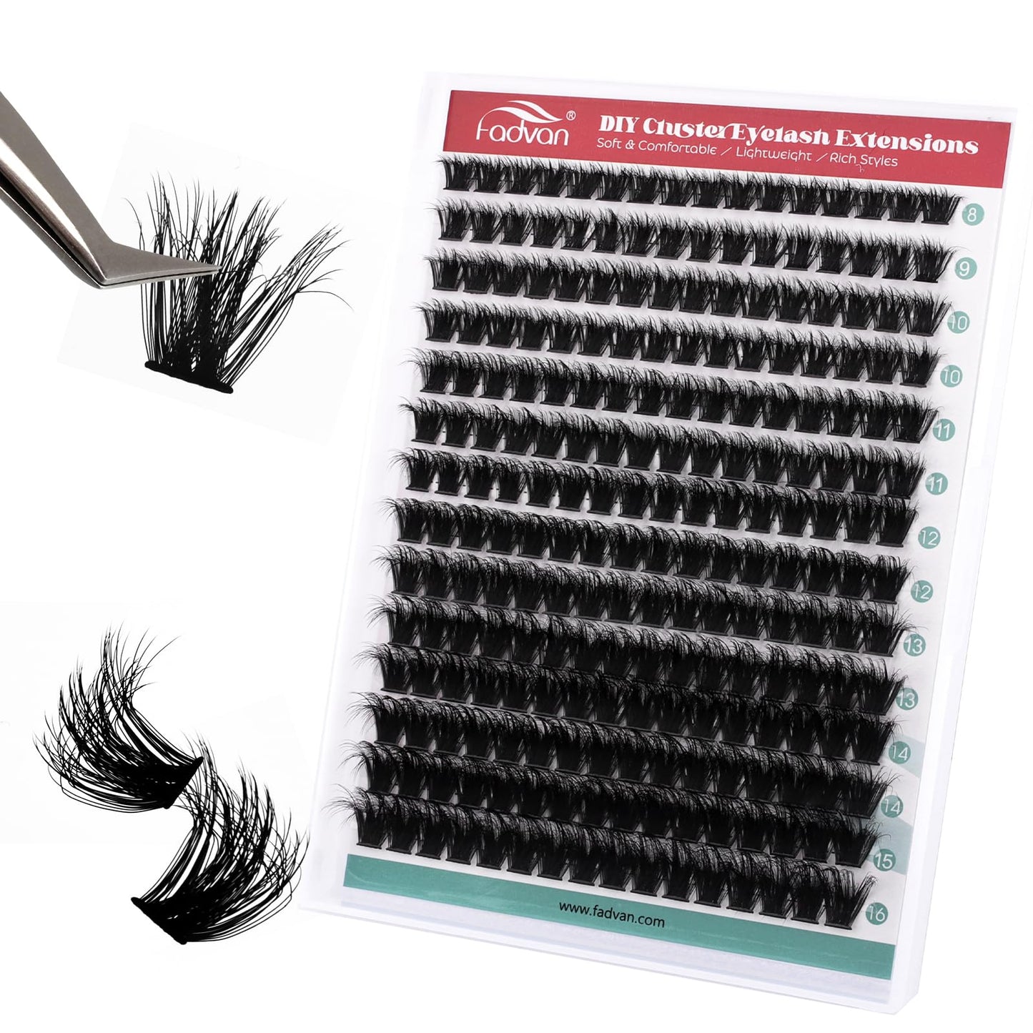 FADVAN 100D 3D Wispy Lash Clusters 280pcs, C Curl 8-16mm Individual False Eyelashes, Natural DIY Cluster Extensions for Beginners