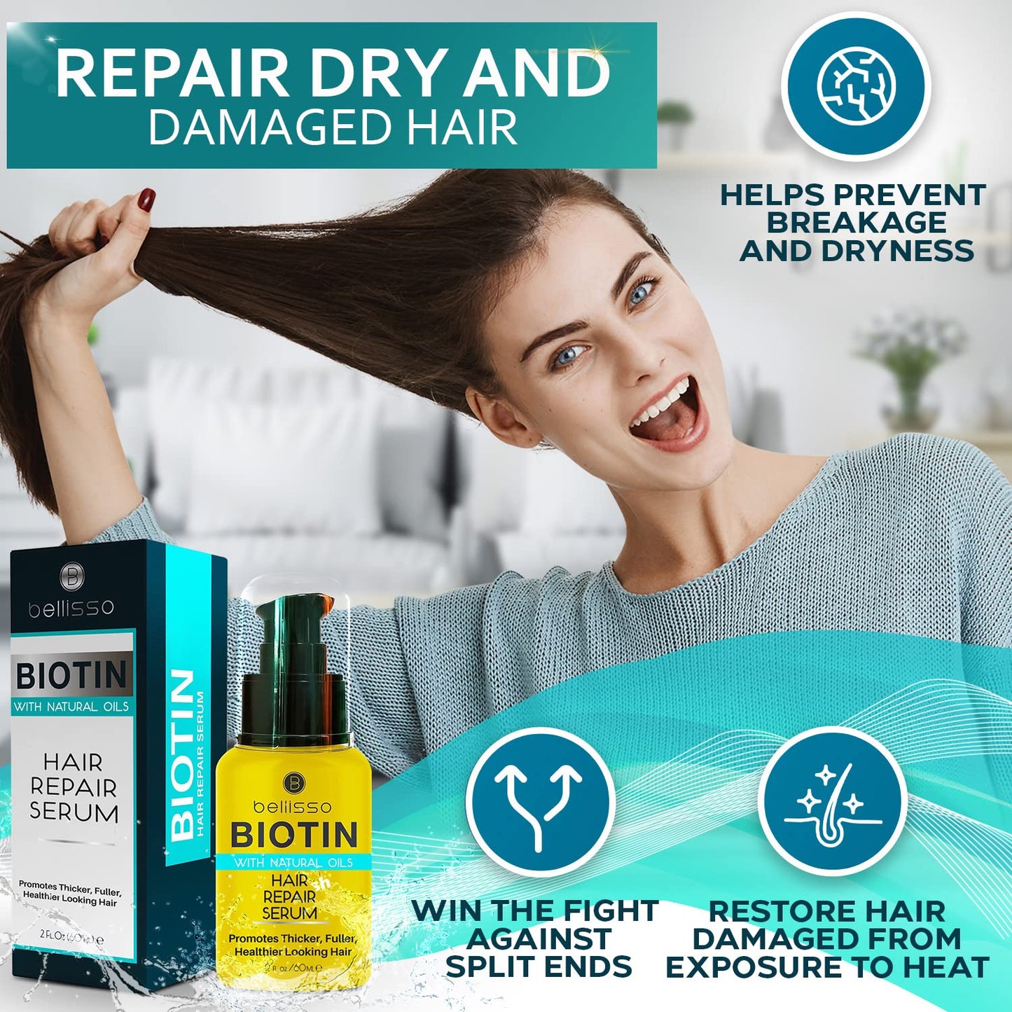 BELLISSO Biotin Shampoo and Conditioner Set and Biotin Hair Thickening Serum