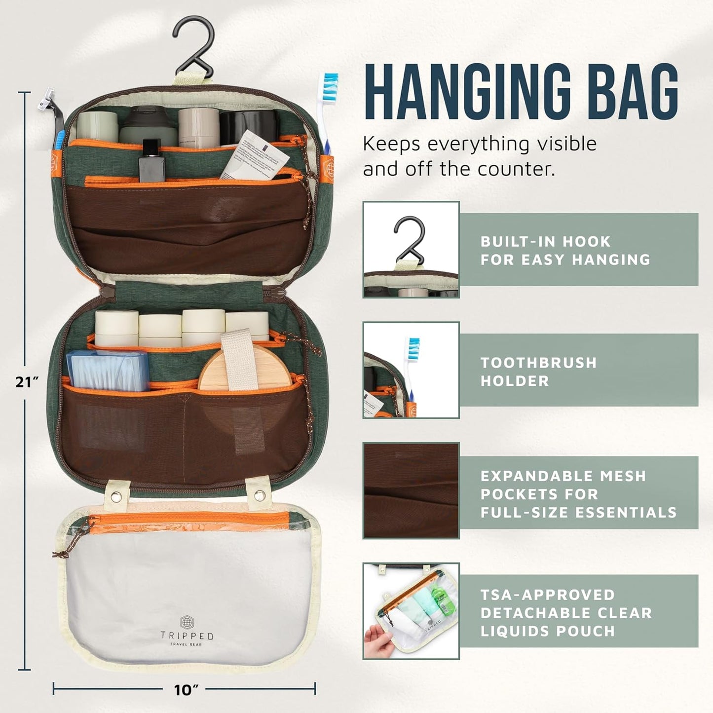 Travel Toiletry Bag Set - Hanging Organizer + TSA-Approved Liquid Bag + Ultralight Accessory Pouch