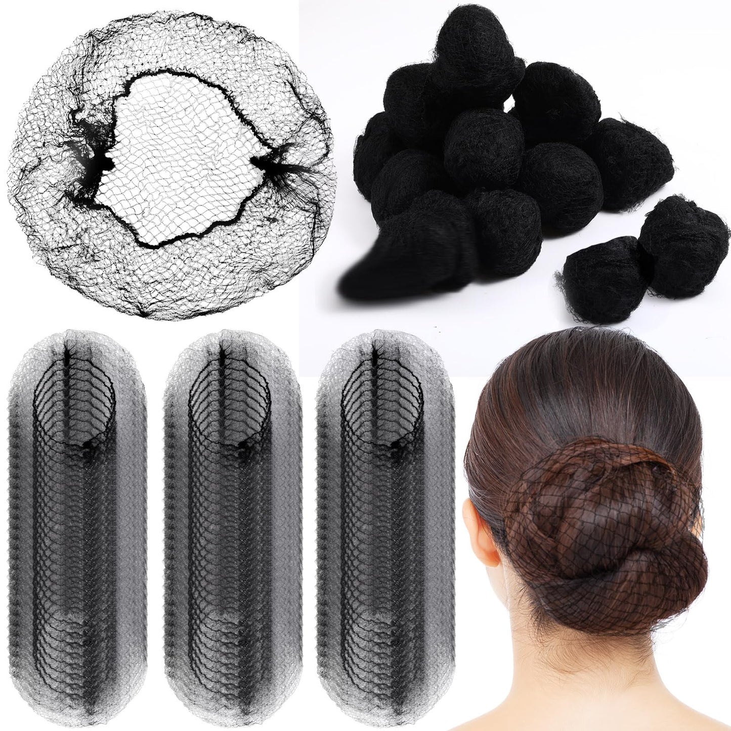 Yuxung 720 Pcs Hair Nets 24 Inches Bulk Hair Nets for Women - Invisible Elastic Mesh for Food Service, Ballet Bun, Sleeping, Women and Wig, Black