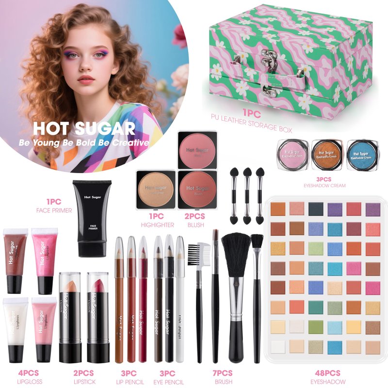 Hot Sugar Makeup Kit for Girls 13-15, Birthday Christmas Makeup Gift Set for Teens 16-18, All in One Beginner Makeup Kit for Women Full Kit (Blue Diamond)