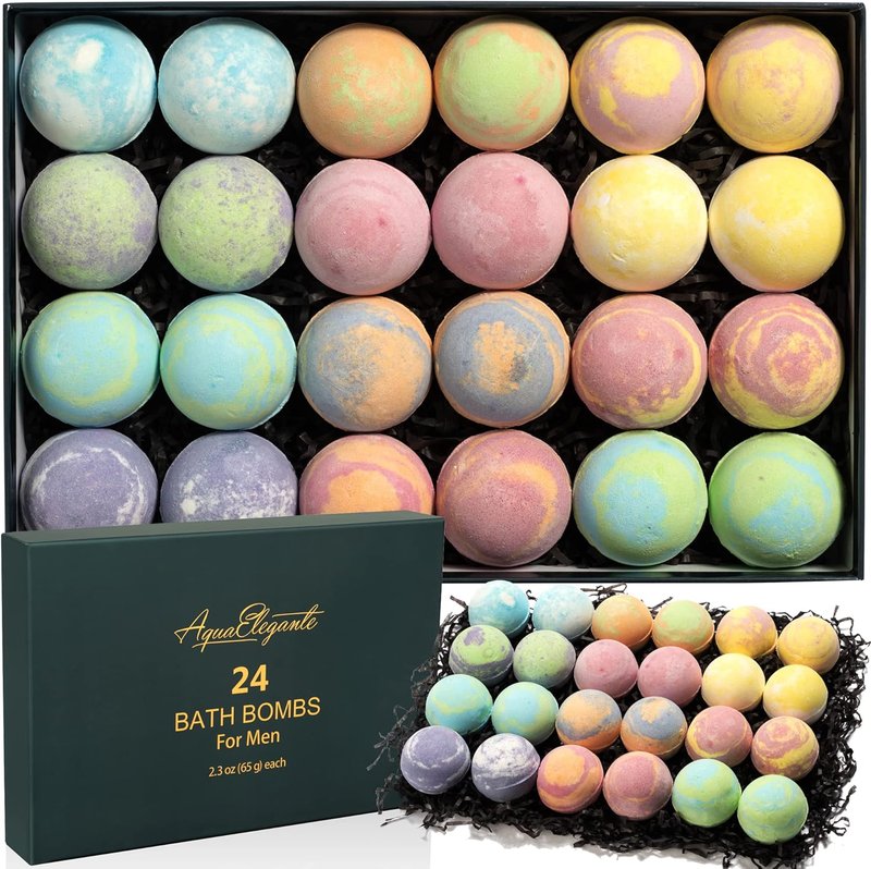 Luxury Bath Bombs Gift Set for Men | 24 Fizzy Bath Bombs with Essential Oils & Shea Butter - Vegan Spa Present for Dad, Husband, Boyfriend