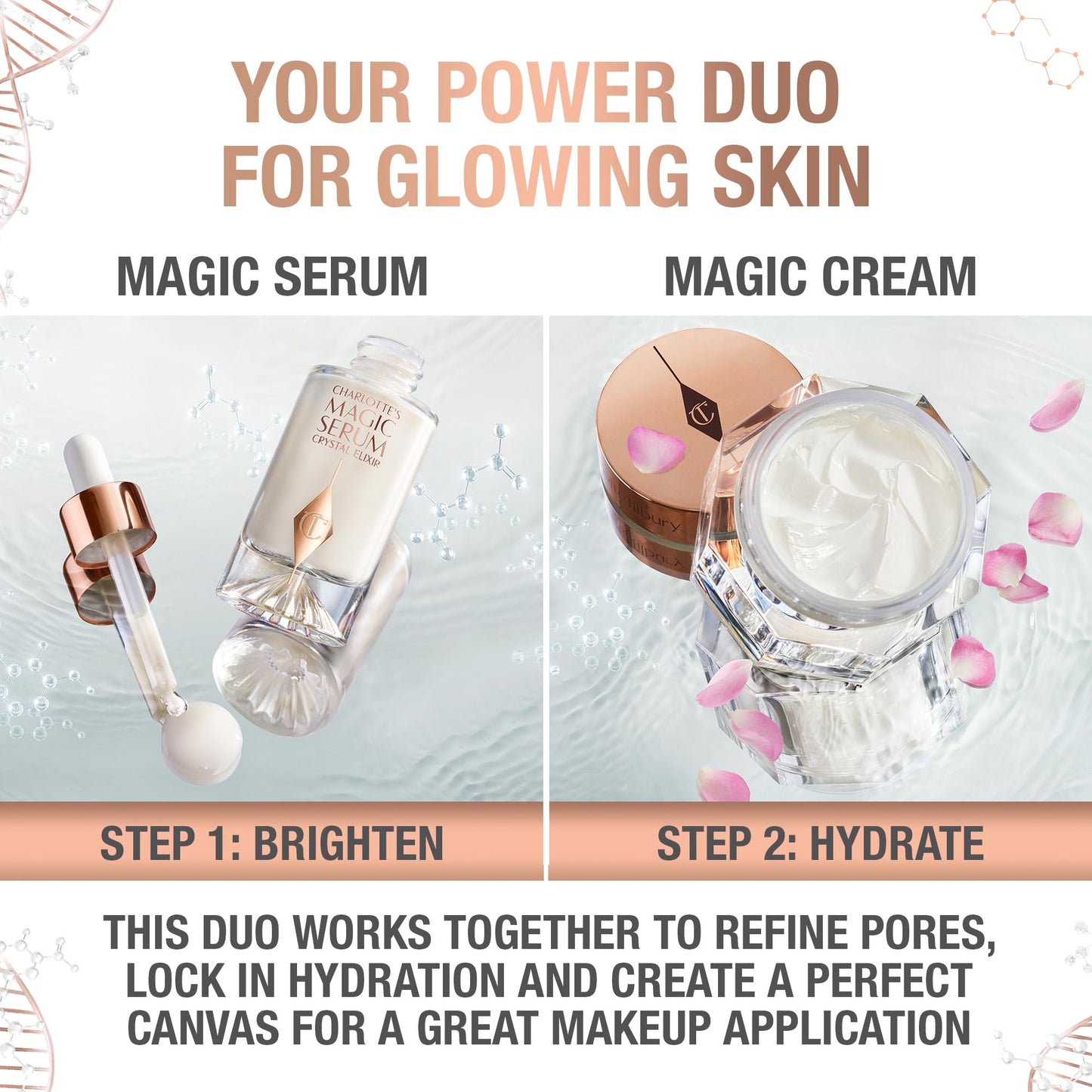 Charlotte Tilbury Magic Serum Crystal Elixir - Anti Aging Skincare Set - Face Firming Peptide, Brightening Vitamin C Serum & Glow-Boosting Niacinamide - Perfect for Gifting & Makeup Pairings (30ml)