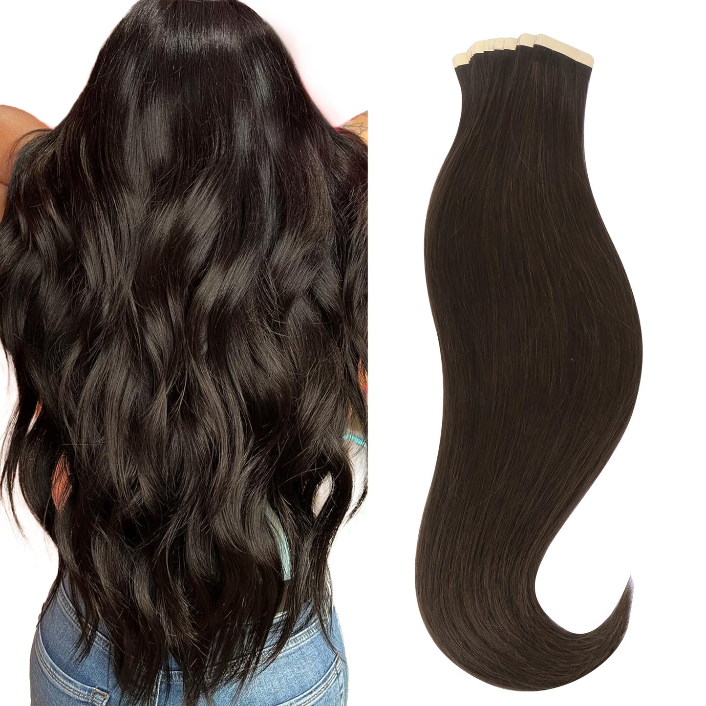 HOTBANANA Tape in Hair Extensions, 16 Inch 20pcs 50g Light Dark Brown Human Hair, Straight Remy Tape Extensions