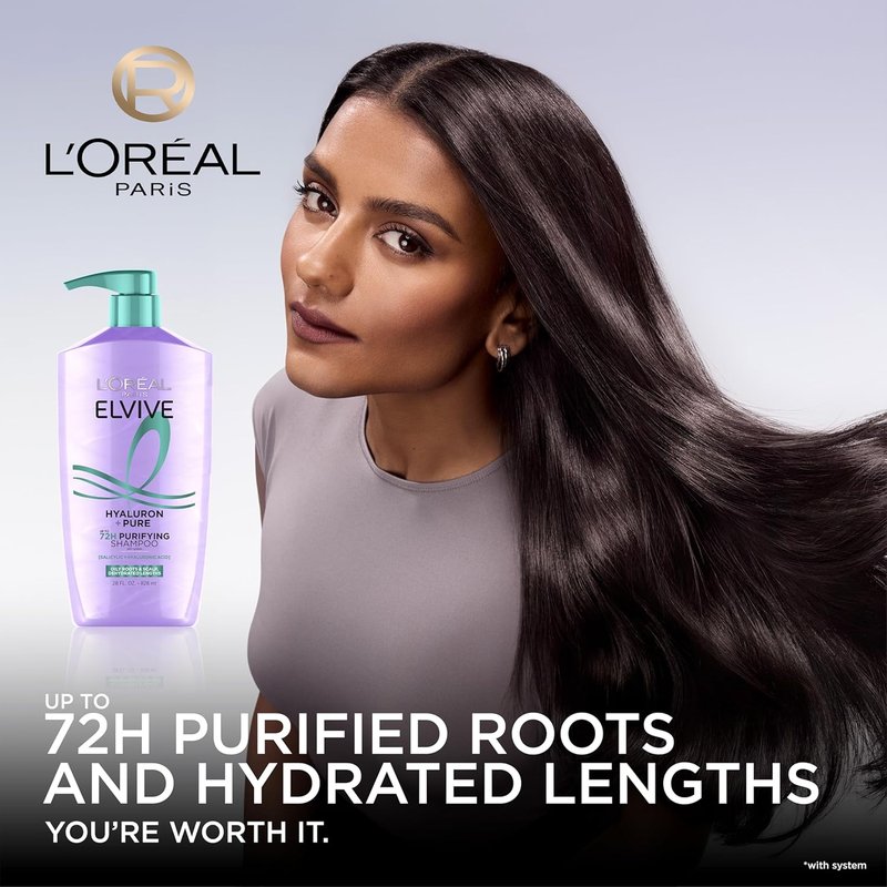 L'Oreal Paris Elvive Hyaluron + Pure Shampoo & Conditioner Set - Clarifying & Hydrating Duo with Salicylic Acid | 1 Kit