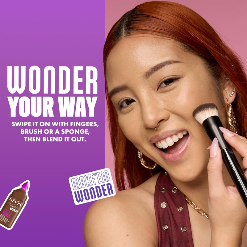 NYX PROFESSIONAL MAKEUP Make 'Em Wonder Liquid Foundation, 24HR Foundation Makeup With A Soft Matte Finish, Buildable Full Coverage - 12 Natural