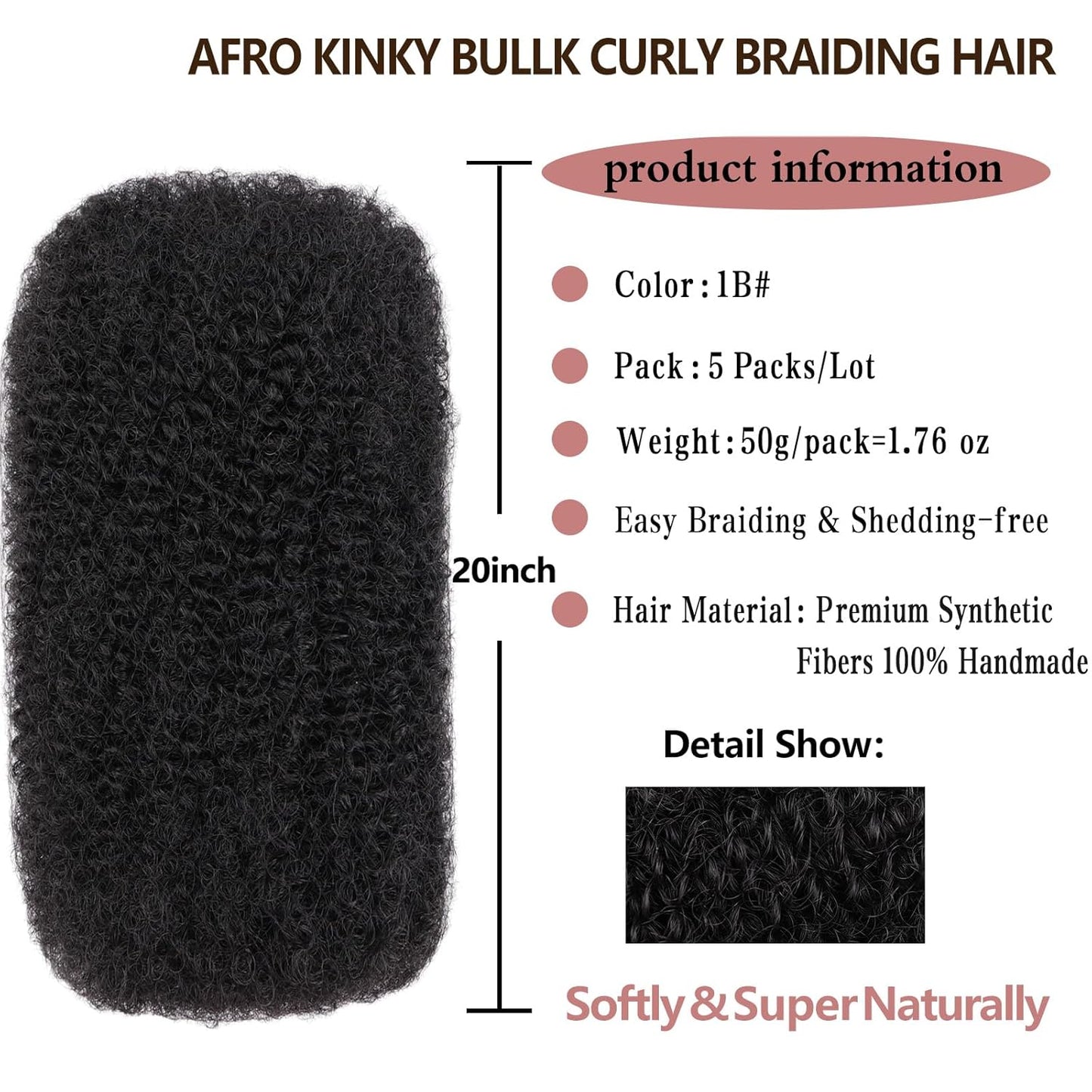 Xtrend 20 Inch Afro Kinky Curly Braiding Hair - 250g, 5 Bundles for Mini Twists | Synthetic Dreadlock Extensions