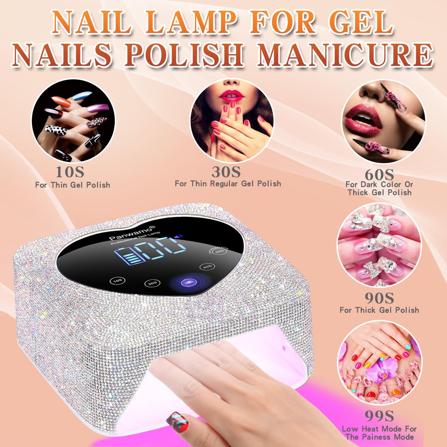 Rechargeable UV LED Nail Lamp,72W Cordless UV Light for Nails with Removable Bottom,Professional Curing Lamp for Gel Nails with 30 Beads,5 Timer Setting Nail Light and LED Touch Screen Gel Nail Dryer