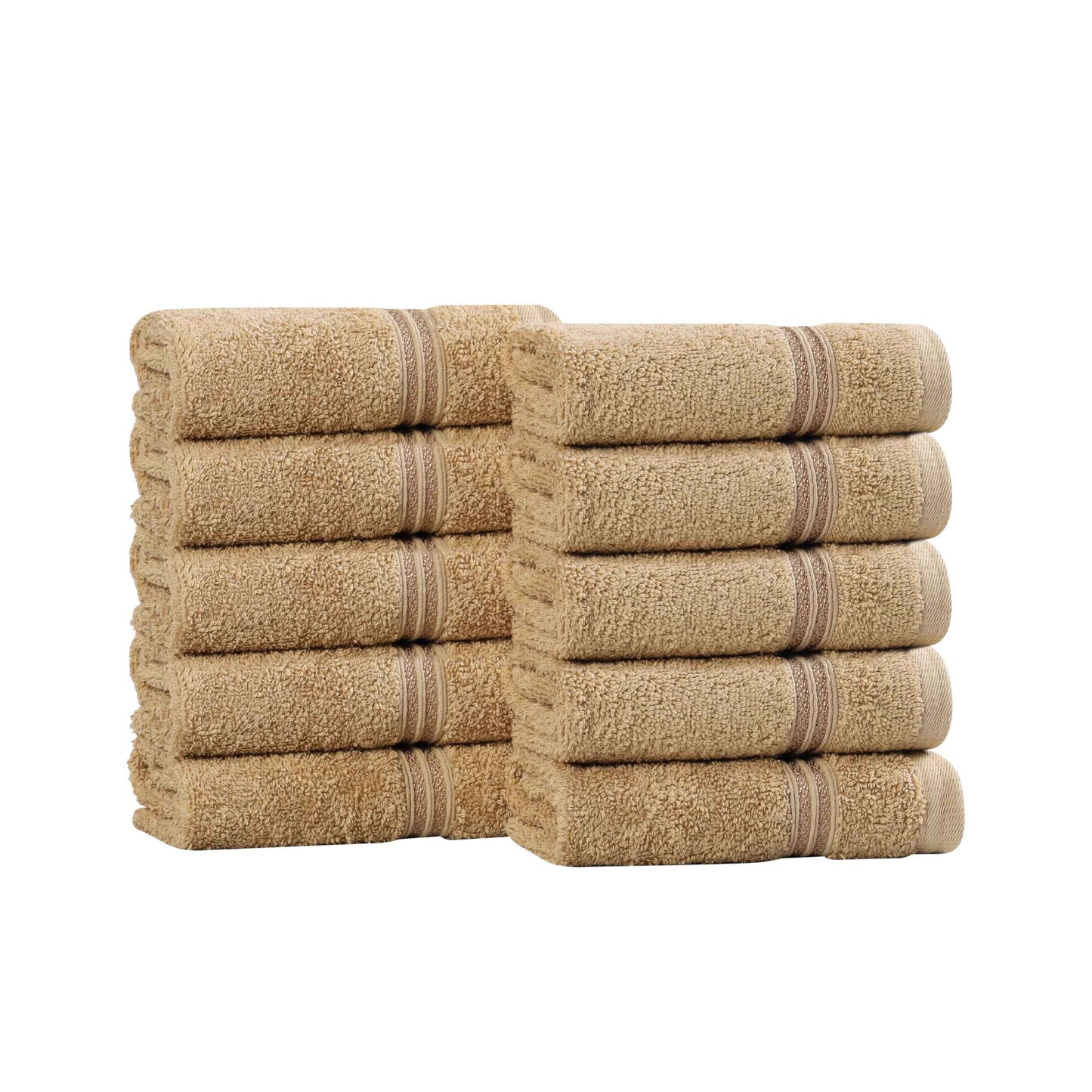 Superior 100% Long Staple Combed Cotton Face Towels, 10 Piece, Toast