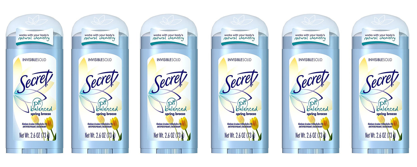 Secret Original Spring Breeze Scent Women's Invisible Solid Ph Balanced Antiperspirant & Deodorant 2.6 Oz (Pack of 6)