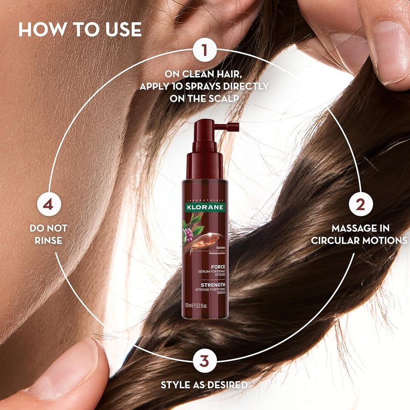 Klorane Intense Strengthening Serum - Natural Hair Thinning Solution for Thicker, Stronger Hair - 3.3 fl. oz.