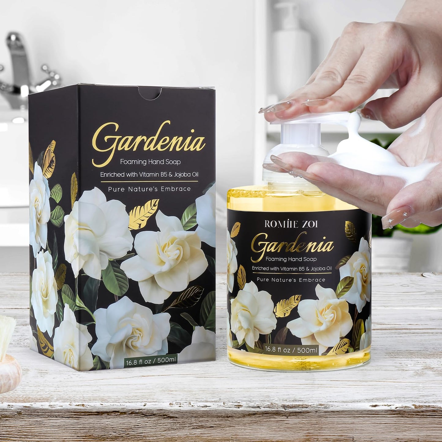 ROMIIE ZOI Foaming Hand Soap with Gift Box- Gardenia - Biodegradable Formula Moisture & Revitalize - 500ml/ 16.8oz