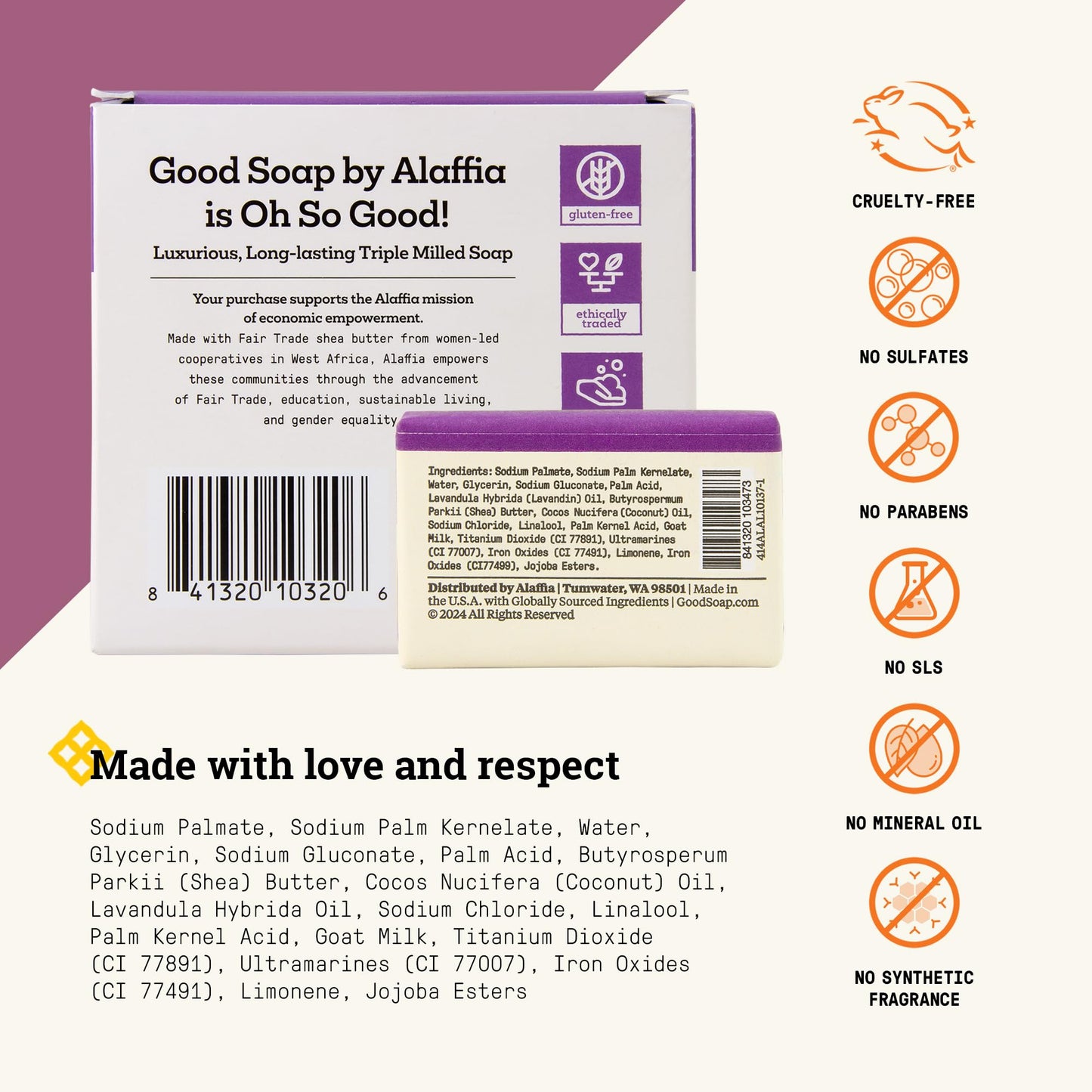 Alaffia Good Soap Lavender 2-Pack (8 Bars) – Long-Lasting, Triple-Milled with Fair Trade Shea Butter