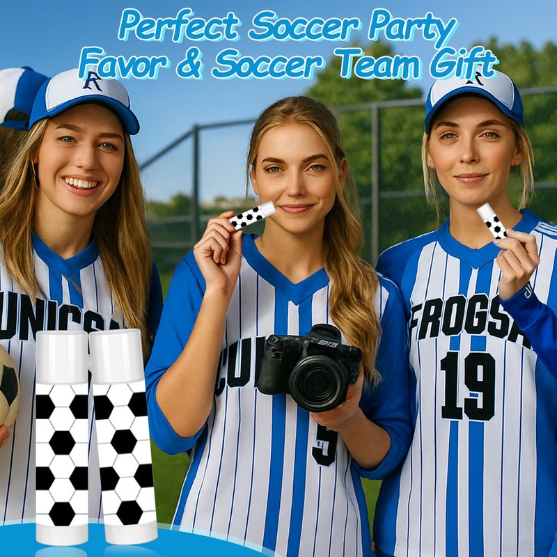 24 Pack Soccer Lip Balm Bulk, Moisturizing Beeswax Lipstick Vanilla Flavor, Soccer Team Gifts for Fans, Players & Coaches, Goodie Bag Fillers for Sports Theme Party Favors & Game Day