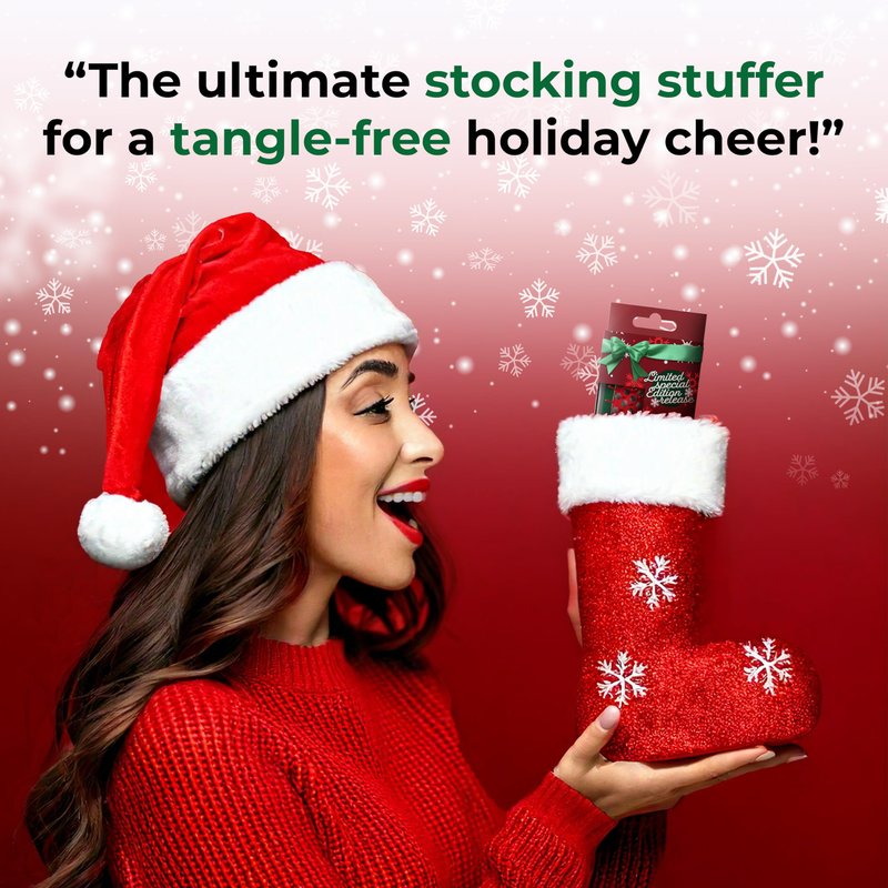UNbrush Mini Holiday Hair Brush for Pain-Free Brushing On All Wet/Dry Hair Types — Mini UNbrush Detangling Brush with Durable Anti-Static Bristles, Lightweight & Vented — Christmas Hair Care Gifts