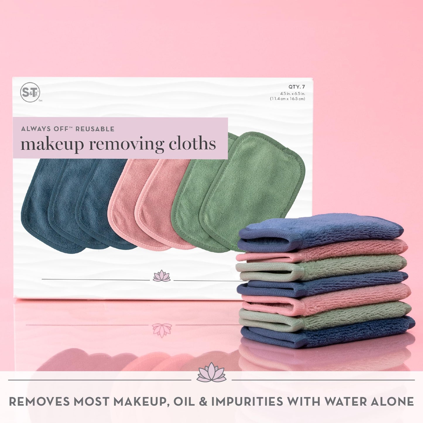 S&T INC. Makeup Remove Wipes, 7 Pack + Bag, 4.5" x 6.5", Assorted Colors