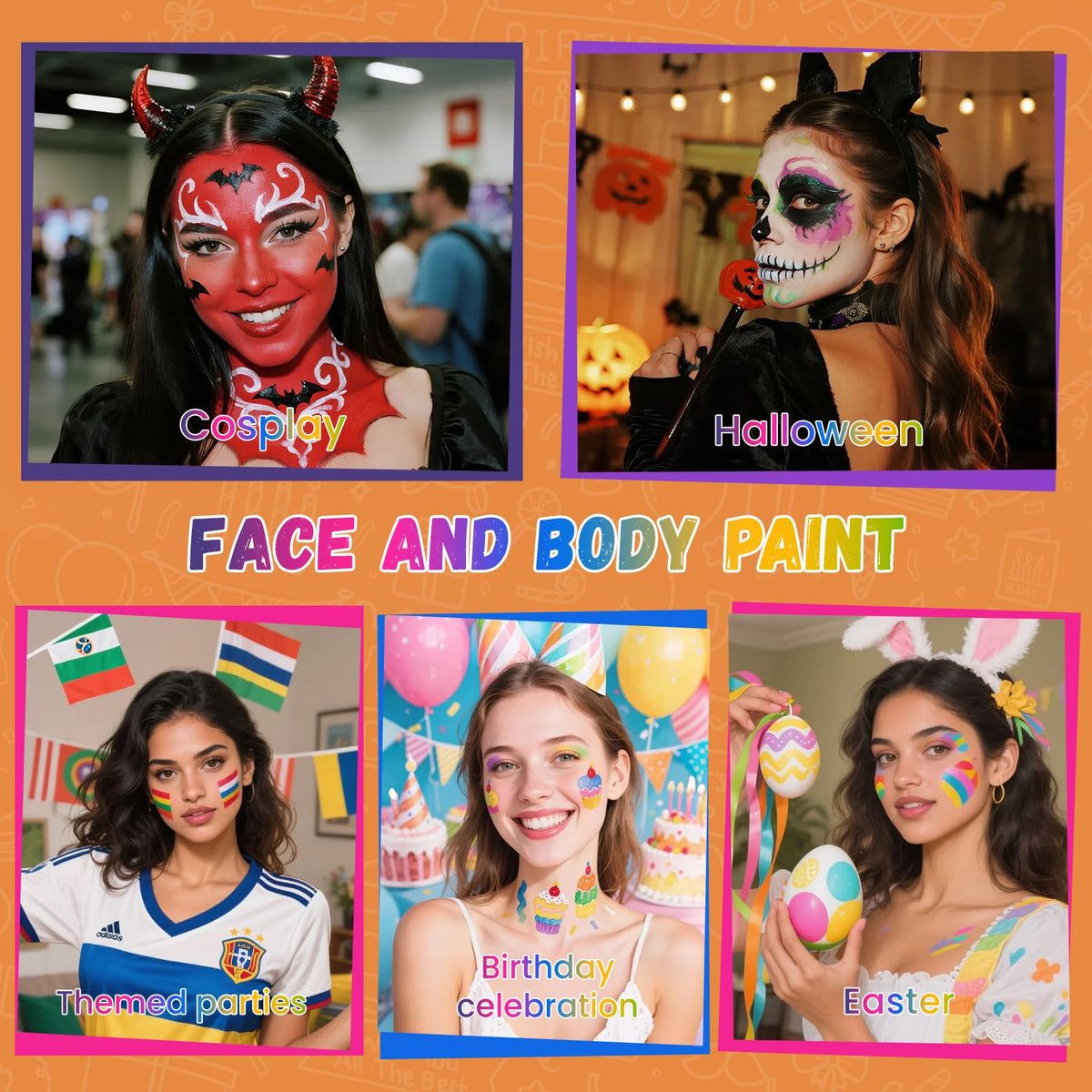 Face Paint, Water Based Facepaint, Non Toxic Body Paint, High Pigment Face Painting for Halloween, Easter, Themed Parties, Cosplay 1.06 Oz. (Black and White)