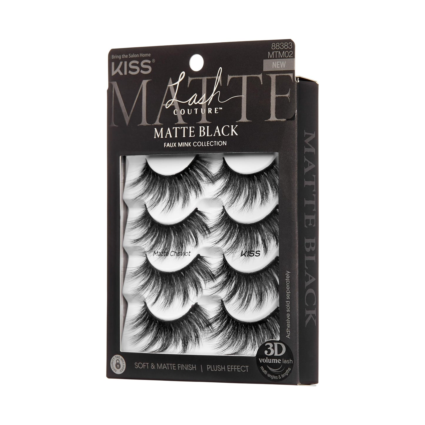 KISS Lash Couture 3D Matte False Eyelashes, Matte Cheviot', 18mm-20mm, Includes 4 Pairs Of Lashes, Contact Lens Friendly, Easy to Apply, Reusable Strip Lashes (Pack of 2)
