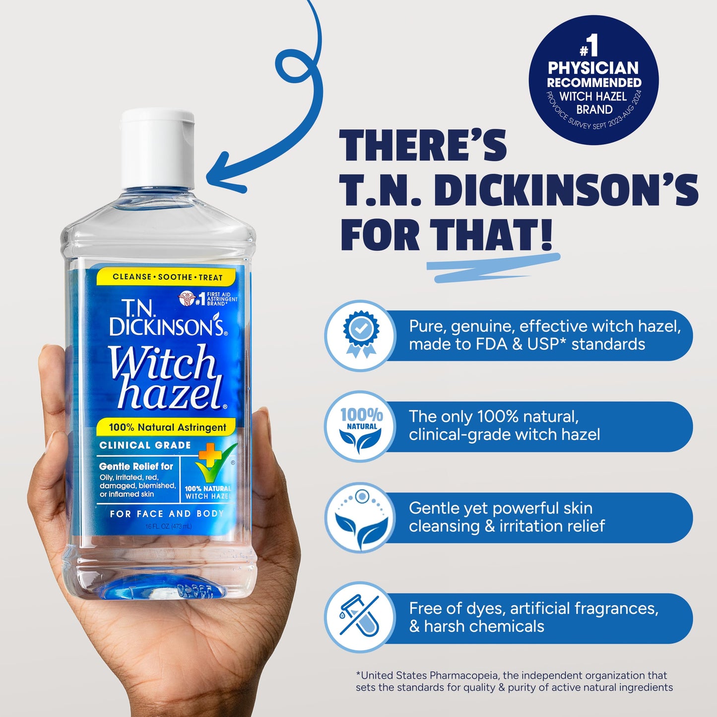 T.N. Dickinson's Astringent | 100% Natural Witch Hazel | 16Fl Oz | 6 Count