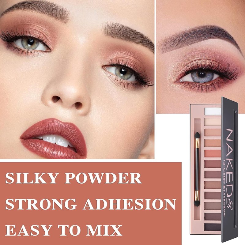 Naked Nude Eyeshadow Palette - 12 Blendable Matte & Shimmer Shades | Long-Lasting Waterproof Makeup