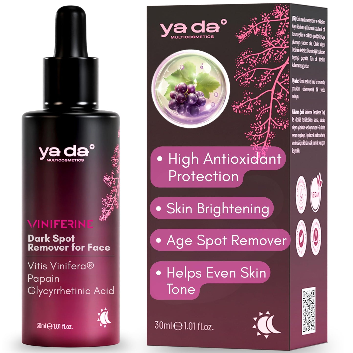 Dark Spot Remover for Face - Grape Extract Viniferine | Brightening Serum and Age Spot Remover | Clean Niacinamide Formula | Restores a Radiant Glow with Rejuvenating Hyperpigmentation Care | 1 Fl Oz