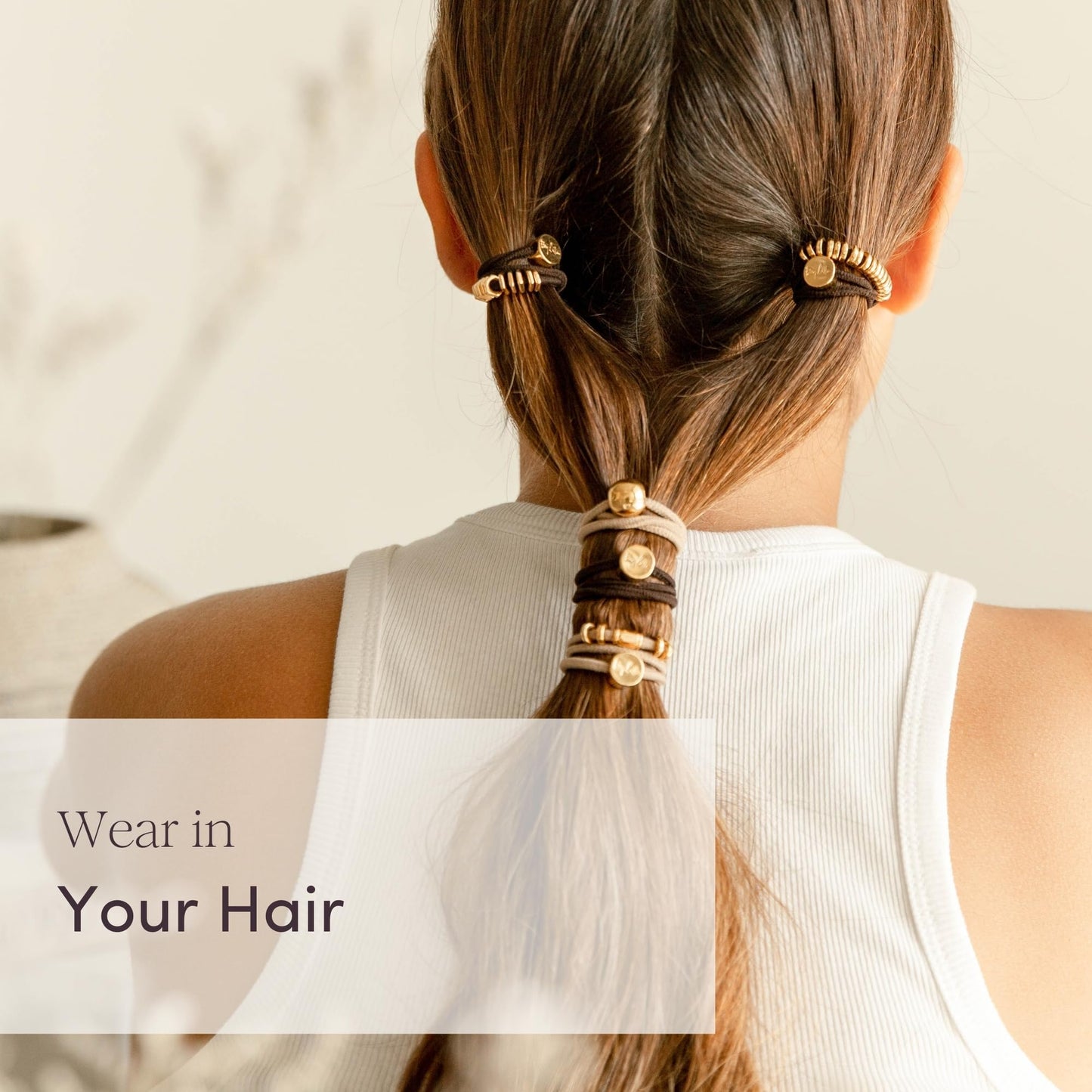 By Lilla Bracelet Hair Ties – Stretchy Hair Tie Bracelet Gift – Decorative Boho Handmade Jewelry for Women’s Wrist and Ponytail (Halo Gold)
