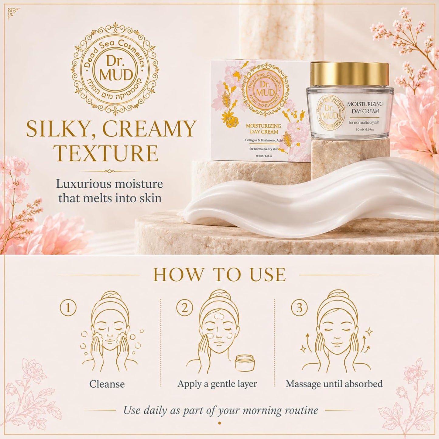 Dr.MUD Moisturizing Day Cream - Hydrating Face Moisturizer with Hyaluronic Acid & Collagen | 50 ml for Normal to Dry Skin