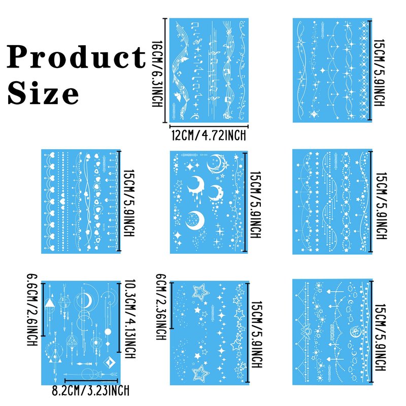 Fssqii Blue Luminous Temporary Tattoos Glow in the Dark Music Festival Moon Tattoos Waterproof Planet Star Fake Tattoo Sticker for Women Men Face Body Arm Party Cute Skin Tattoo Decorations