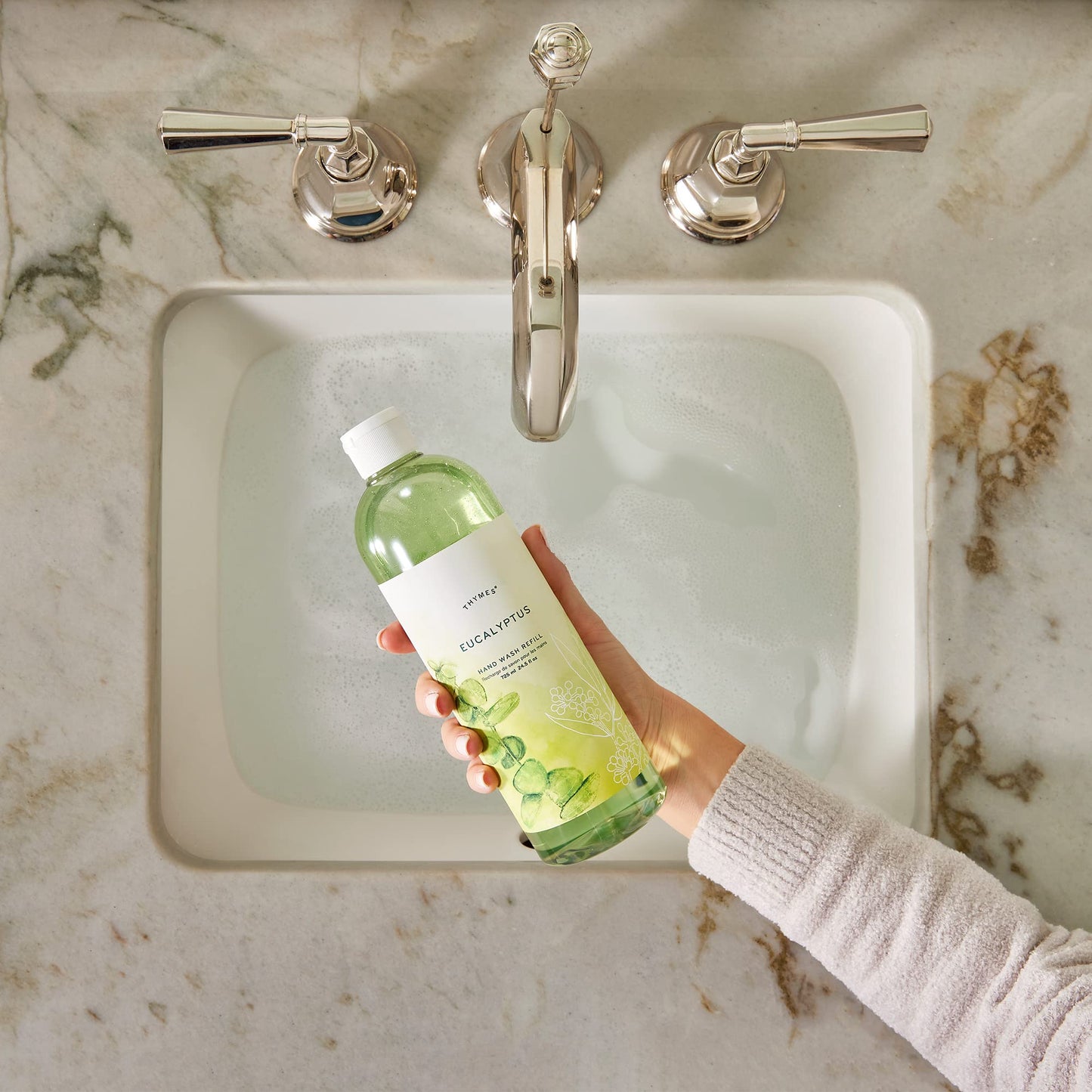 Thymes Hand Wash Refill - Lightly Scented Liquid Hand Soap for Bathroom and Kitchen Refill - Moisturizing Formula with Natural Ingredients (Lemon Leaf, 24.5 fl oz)