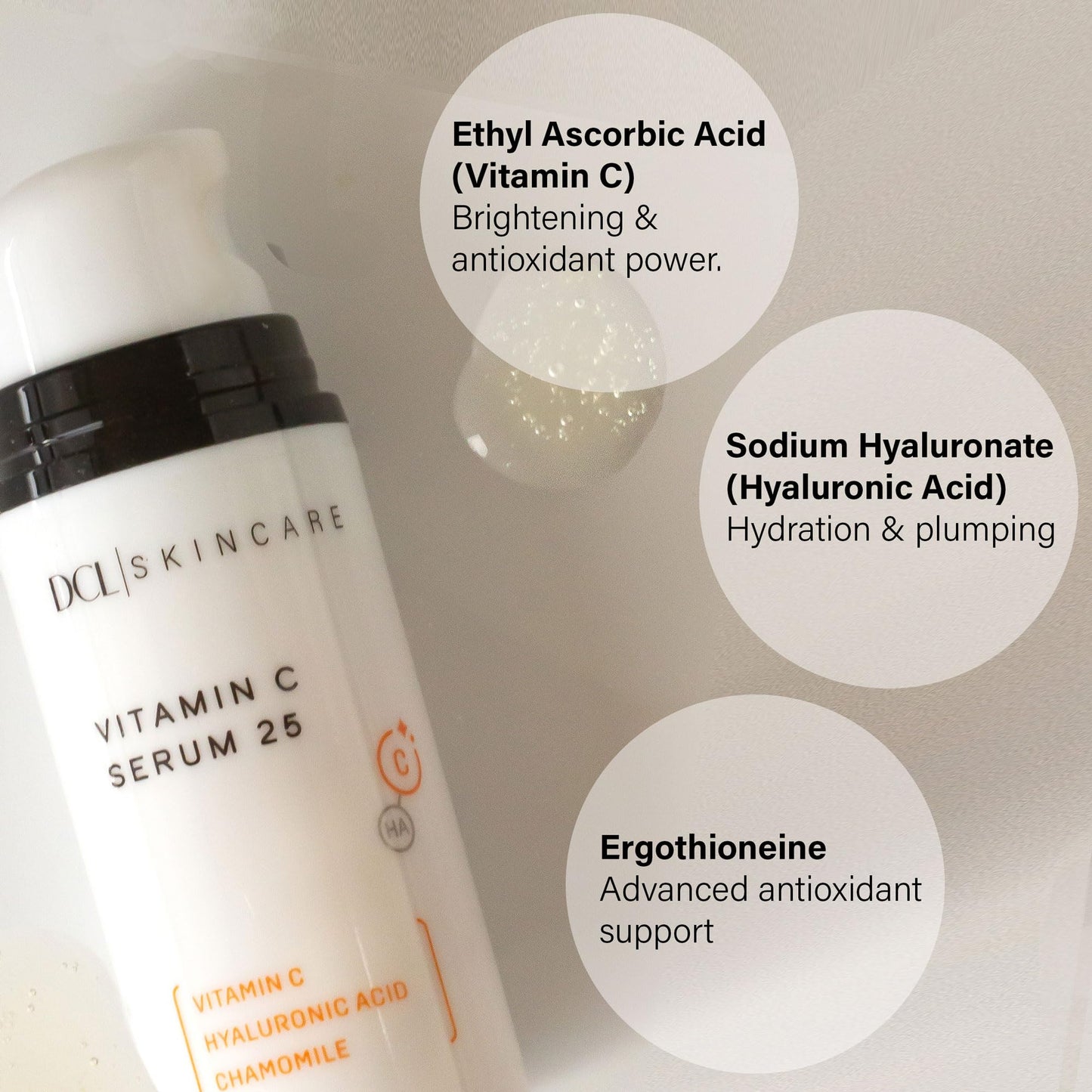 DCL Skincare Vitamin C Serum 25 with Ethyl Ascorbic Acid & Hyaluronic Acid, 1 fl oz