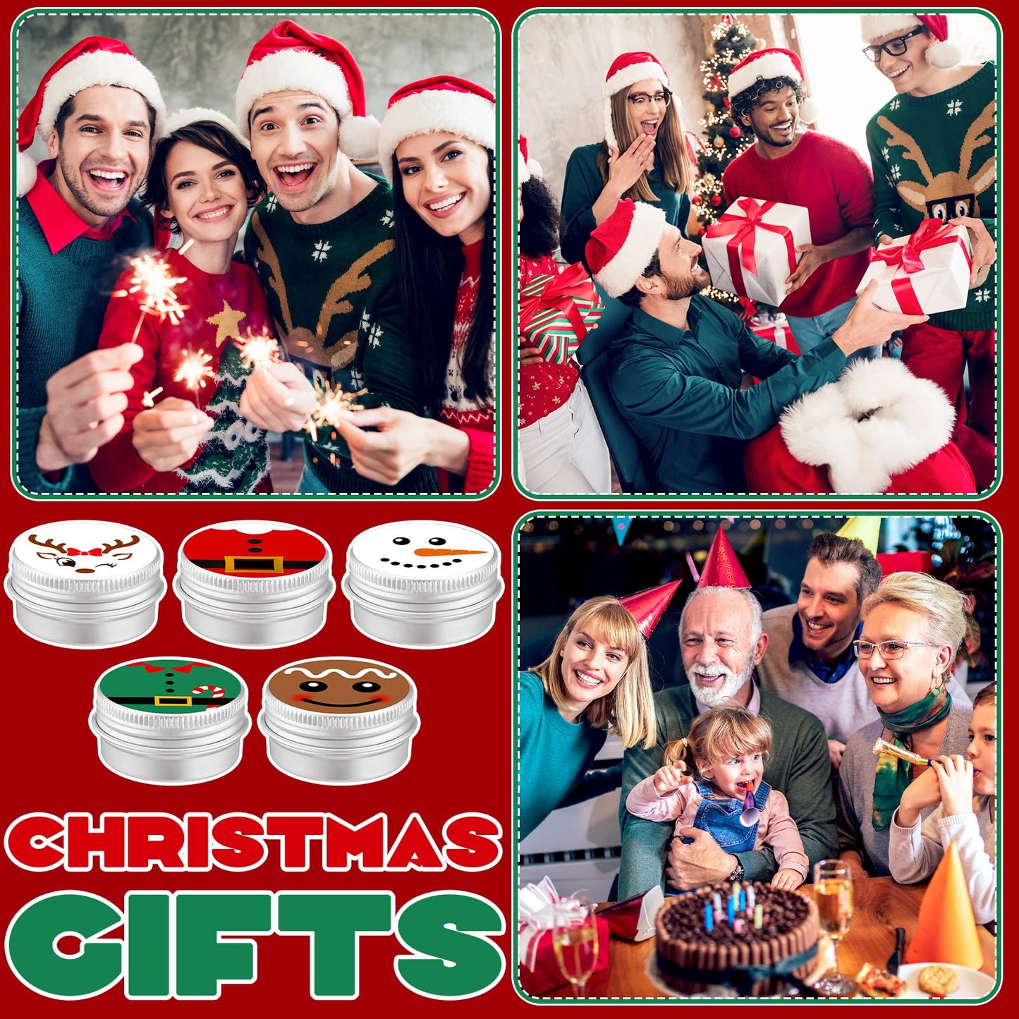 Dansib 25 Pcs Christmas Lip Balm Gifts Bulk Elf Peppermint Candy Flavor Lip Balms Tins Employee Appreciation Thank You Gifts Christmas Stocking Stuffers for Women Men Coworkers Teachers(Casual Style)
