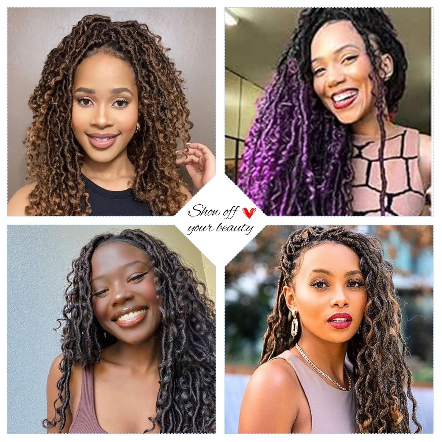 Boho Faux Locs Crochet Hair - 24 Inch Soft Locs with Curly Ends | Pre-Looped Goddess Locs for Black Women - 1B/Purple