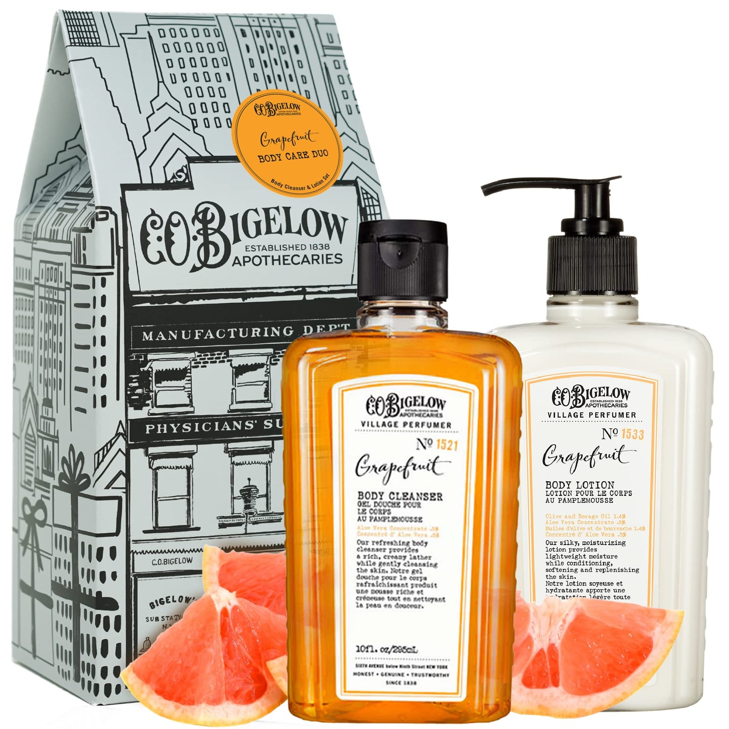 C.O. Bigelow Grapefruit Apothecary Duo Skin Care Gift Set, Body Wash & Body Lotion, Liquid Soap & Moisturizing Lotion, Set of 2, 10 Fl Oz