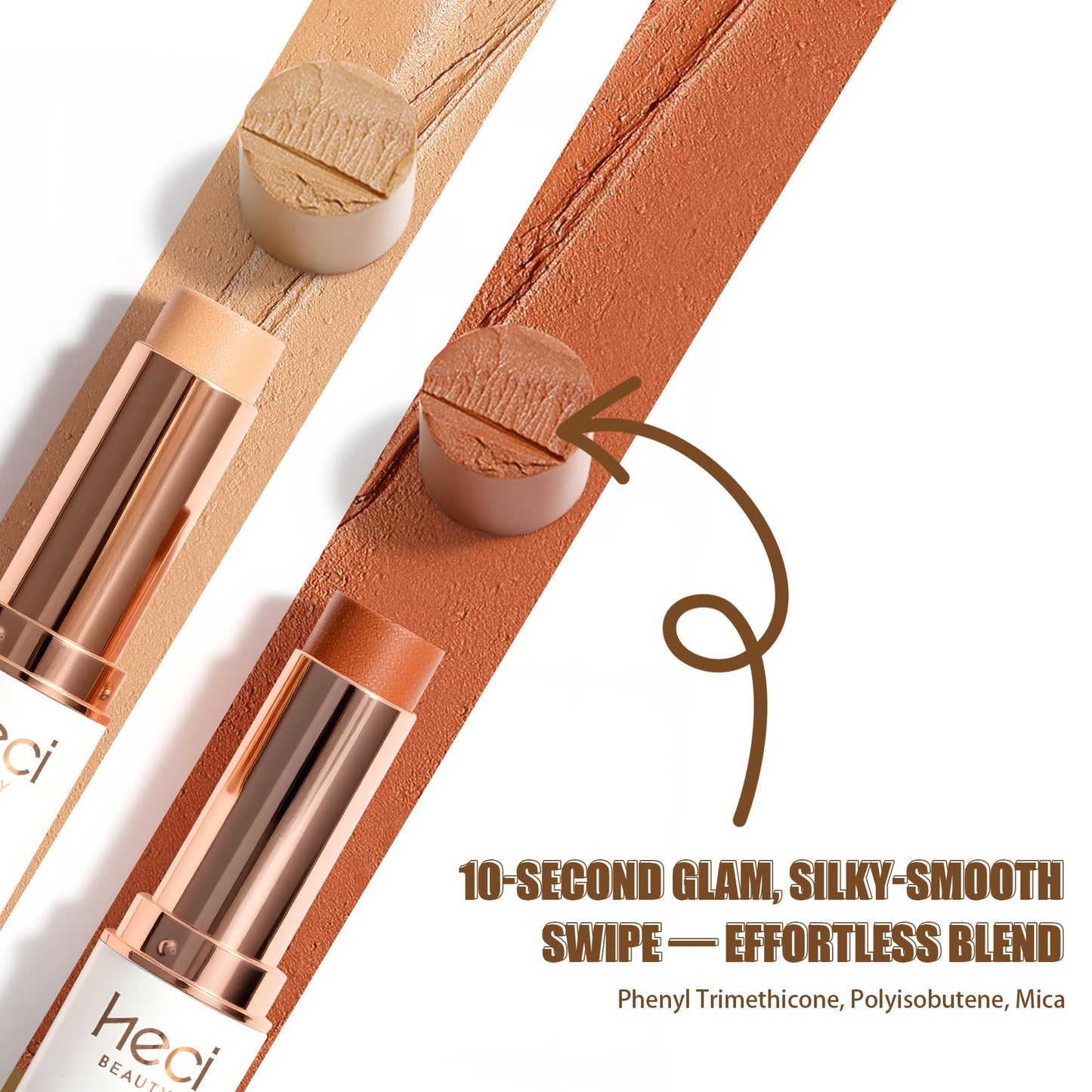HECI BEAUTY Tinted Foundation Stick, Balm to Cream Foundation with Light to Medium Coverage, Infused with Hydrating Ingredients, Light 02, 0.25 oz