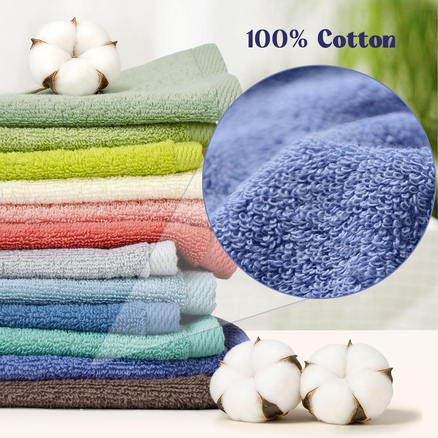 Cleanbear 100% Cotton Washcloths 12 Pack Bath Wash Cloths Facecloths, 13 by 13 Inches Large Bathroom Washcloth Set 12 Assorted Colors (Multi, 12)