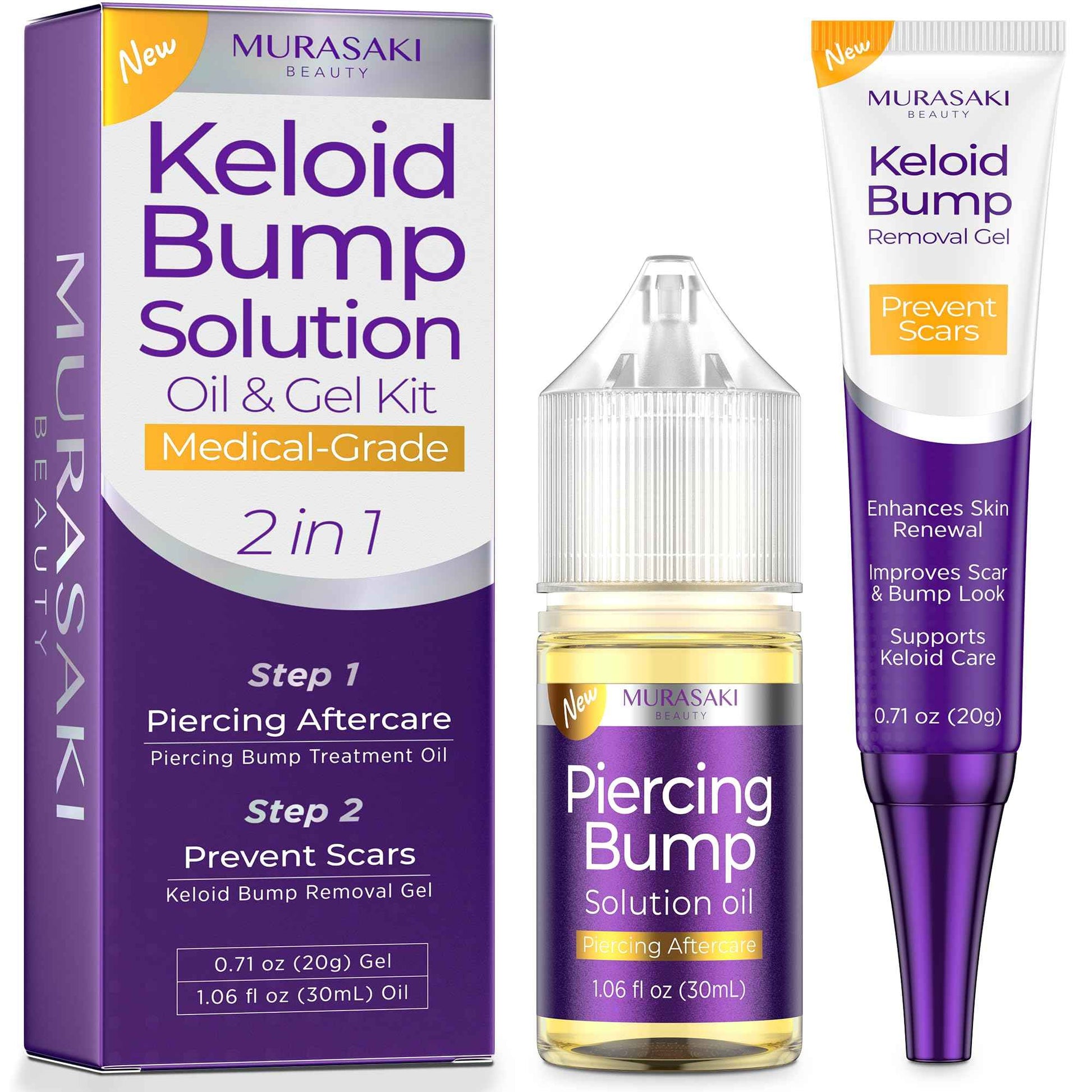 Piercing & Keloid Bump Solution Oil & Gel Kit, Piercing Aftercare Treatment Piercing Bump Solution Aftercare Oil (30 mL) + Keloid Bump Removal Gel (20 g) (2 Pack)