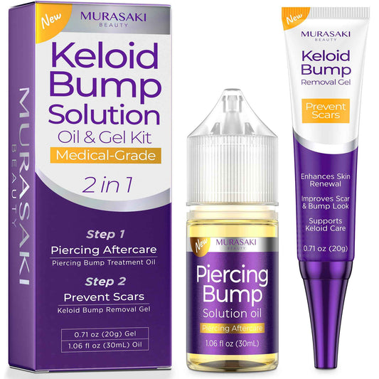 Piercing & Keloid Bump Solution Oil & Gel Kit, Piercing Aftercare Treatment Piercing Bump Solution Aftercare Oil (30 mL) + Keloid Bump Removal Gel (20 g) (2 Pack)