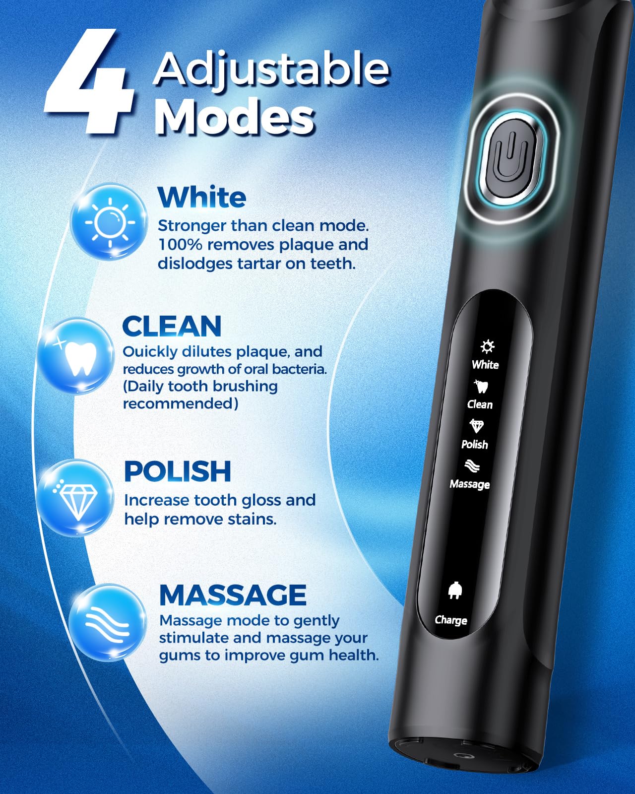 TEETHEORY Rotating Electric Toothbrush for Adults with 8 Brush Heads (2 Types), 4 Modes Deep Clean Electric Toothbrush with Rechargeable Power and 2 Min Smart Timer Black