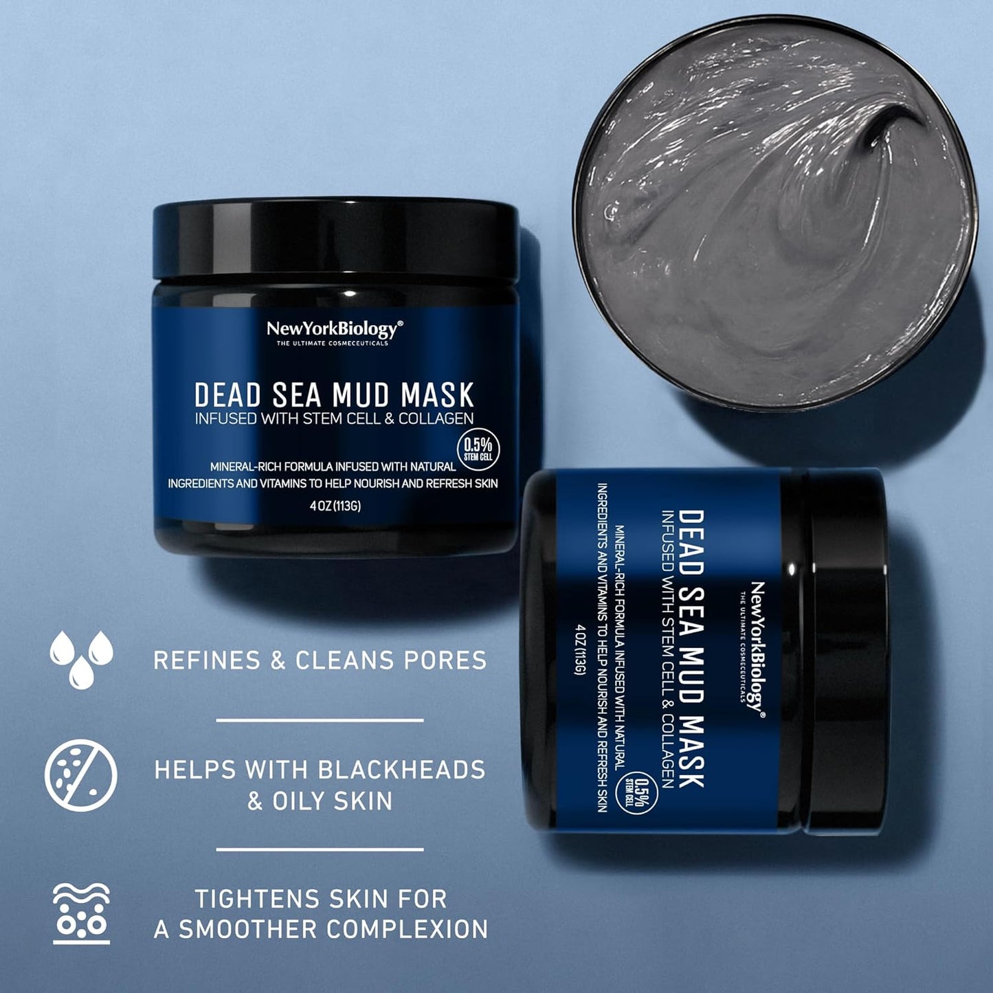 Dead Sea Mud Mask for Face & Body - Spa Quality Pore Refiner with Stem Cell & Collagen | Natural Skincare for Oily Skin | 4 oz