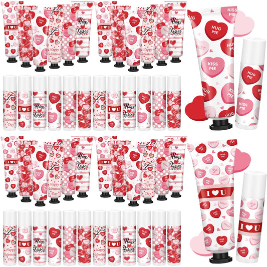 Demissle 24 Sets Bulk Hand Cream & Lip Balm Party Favors for Women – Red Heart Candy Moisturizing Hand Lotion Set, Mother's Day Basket Stuffers Gifts, Teacher & Coworker Appreciation Goodie Bags