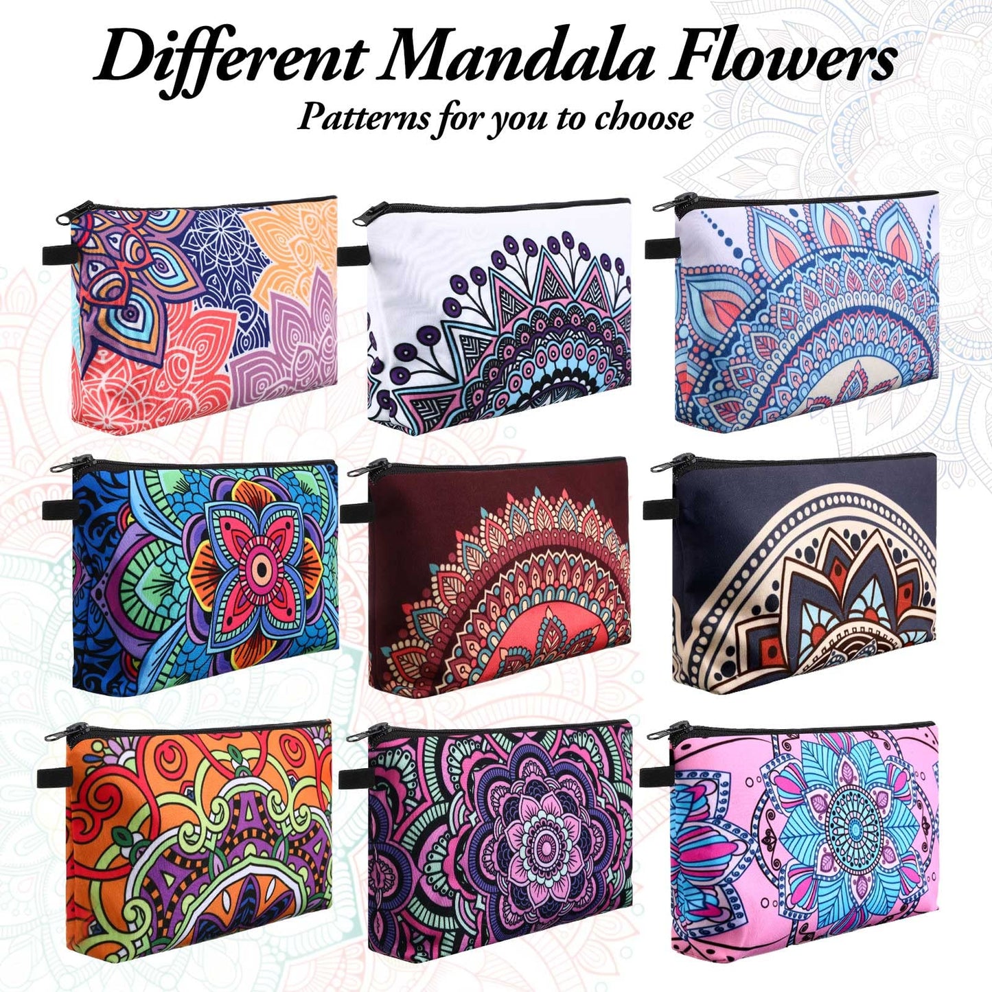 Dunzy 20 Pcs Makeup Bags Bulk Graduation Gift Cosmetic Bag Makeup with Zipper Pouch Waterproof Portable Travel Toiletry for Women Teacher Birthday Thanksgiving Christmas Gifts(Mandala)