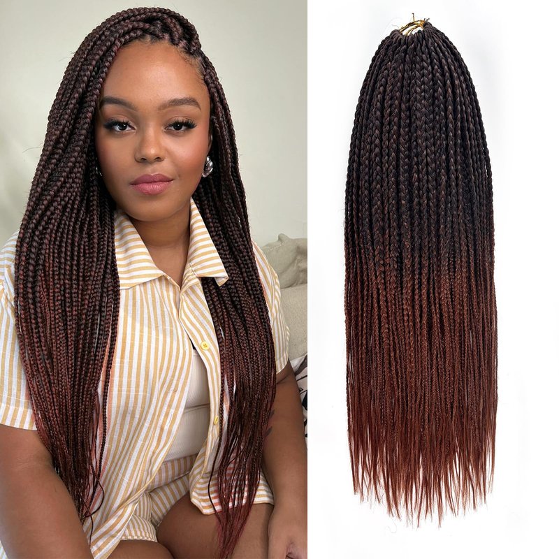 Crochet Braids 18 Inch T30 Ombre Light Brown Box Braid Pre Looped Goddess Box Braid Crochet for Black Women Soft and Lightweight 144 Strands Braids (Ombre Light Brown, 18 Inch)