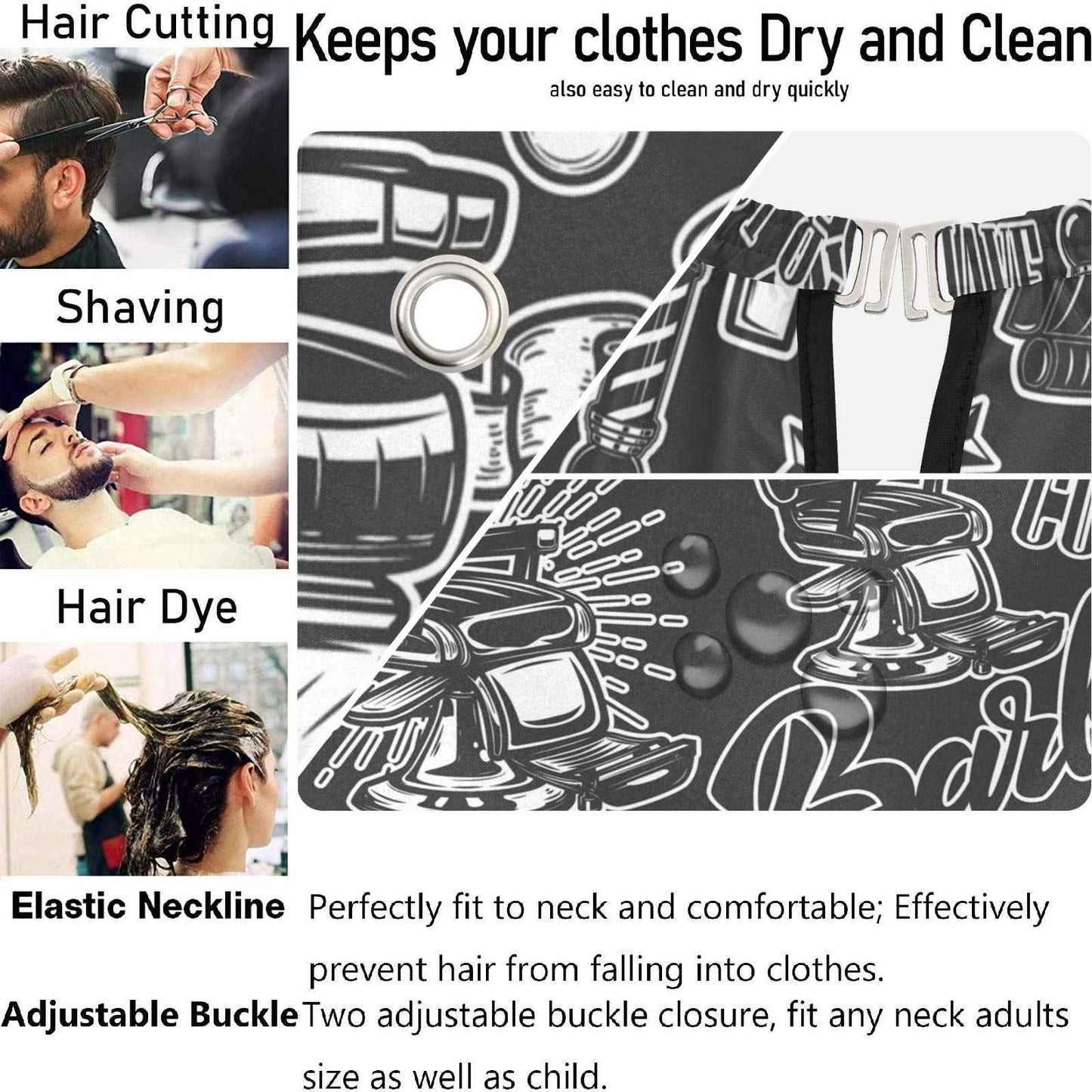 visesunny Barbershop Design Monochrome Style Barber Cape Anti-Static Hair Cutting Cape with Snap Closure Professional Salon Polyester Beard Shaving Bib Water-Resistant Hairdressing Cape Adjustable