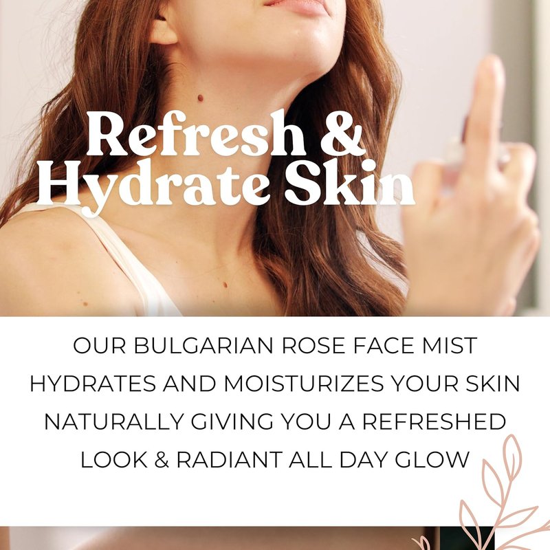 Rose Water Spray - 100% Pure Steam-Distilled Facial Toner | Alcohol-Free Hydrating Mist & Makeup Setter - Anti-Aging, pH-Balancing Natural Skin Care