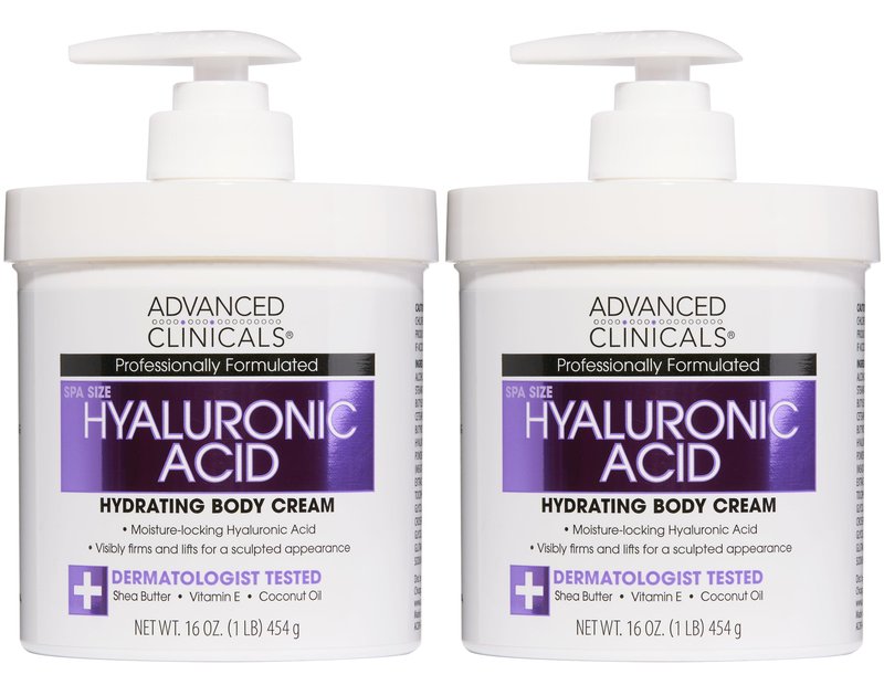 Advanced Clinicals Hyaluronic Acid Moisturizer Body Cream With Vitamin E | Hydrating Cream & Body Lotion For Women & Men To Help Improve Look of Wrinkles, Dry Skin, Crepey Looking Skin, 16OZ, 2-Pack