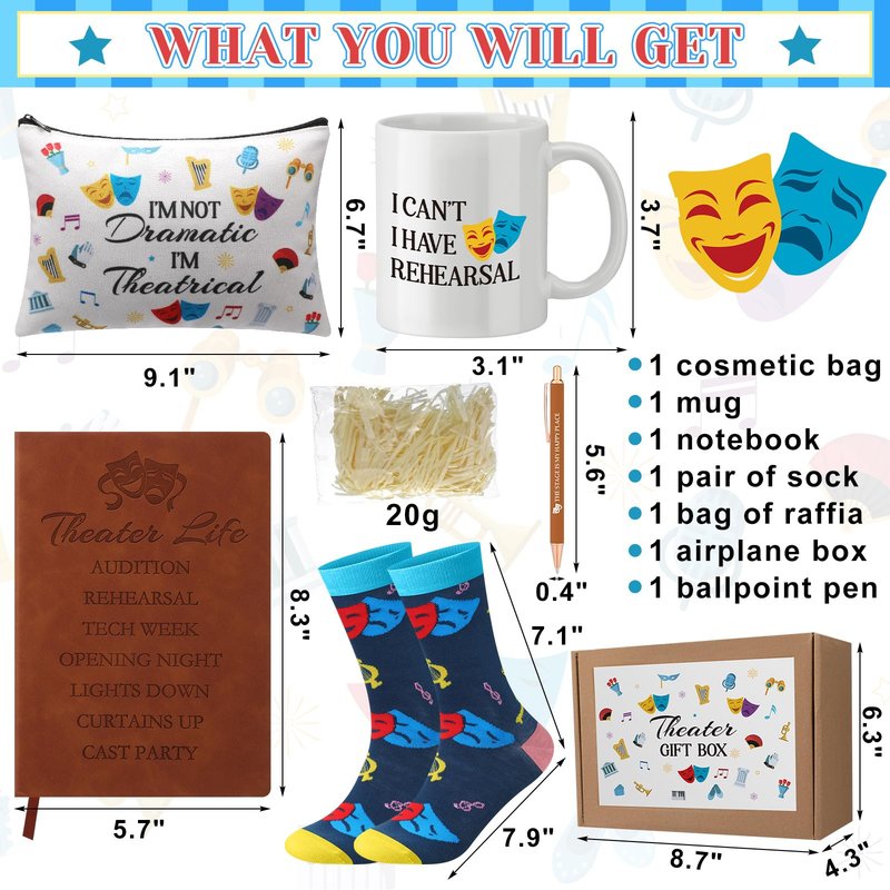 Didaey 7 Pcs Theater Gifts for Women Girls Funny Musical Actor Broadway Gifts for Theater Lovers Drama Students Graduation Birthday Holiday